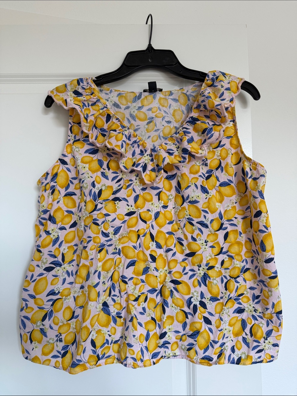 Ann Taylor Pink Lemon-Print Ruffle V-Neck Camisole